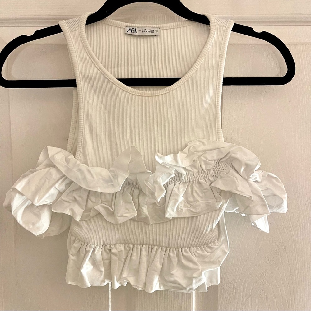SIZE S | Zara Ruched White Tank Top